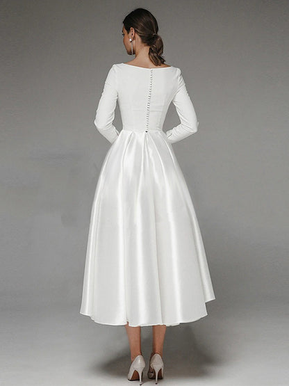 White Prom Dress Boatneck Ruched Skirt Birthday Party Midi Dresses