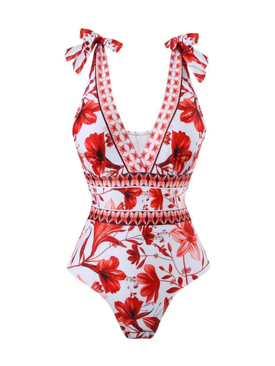 Blue And White Porcelain Print One-piece Slimming And Figure-flattering Long Swimsuit And Sun Protection Dress Two-piece Set