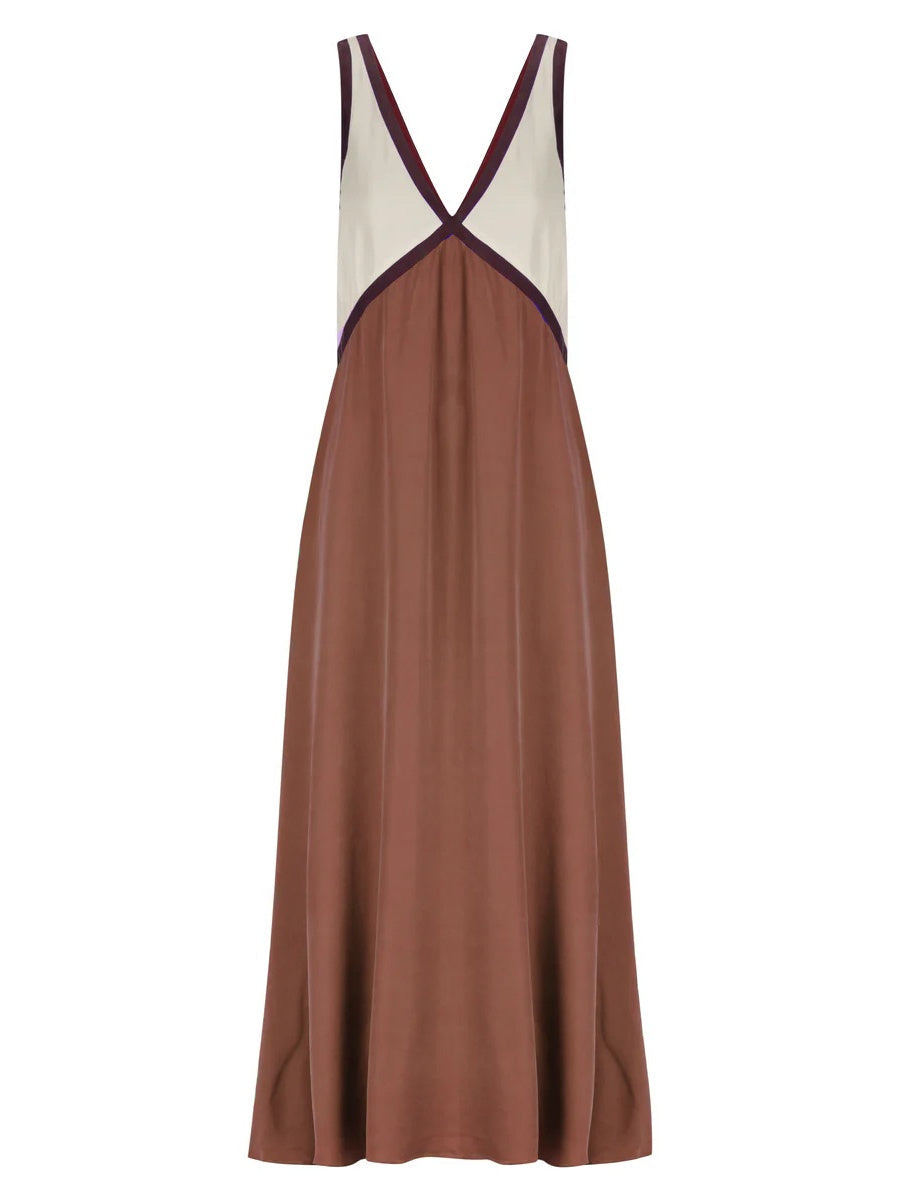 V-neck Sleeveless Color-blocked Maxi Dress