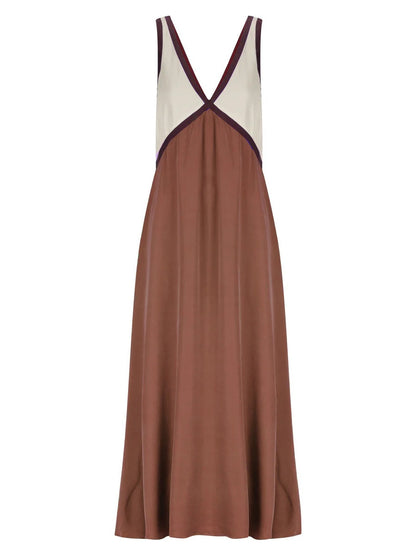V-neck Sleeveless Color-blocked Maxi Dress