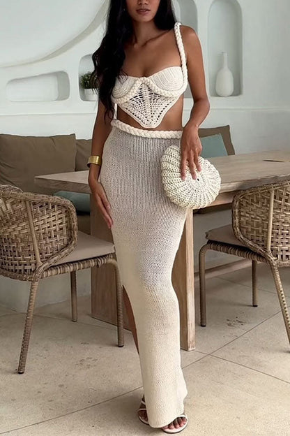 Margovil Side Slit Knit Bodycon Maxi Skirt