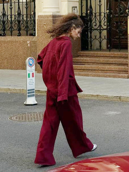 Loose-fitting Long-sleeved Shirt And Casual Trousers Two-piece Set