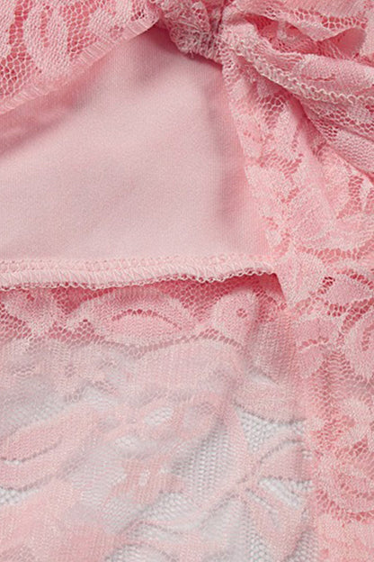 Halterneck Lace Patchwork Ruched Dress