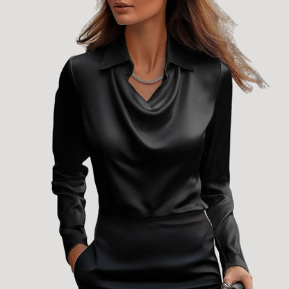 | Satin Cowl Neck Long Sleeve Blouse