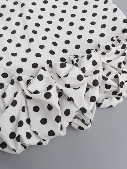 Polka Dot Fitted Ruched Skirt Midi Dress