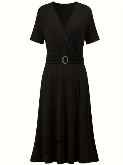 Grace Asymmetrical Knitting Large Skirt V-neck Midi Dresses