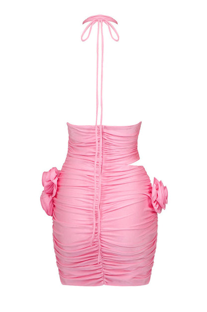 Flower Appliqu_ Cut Out Minidress