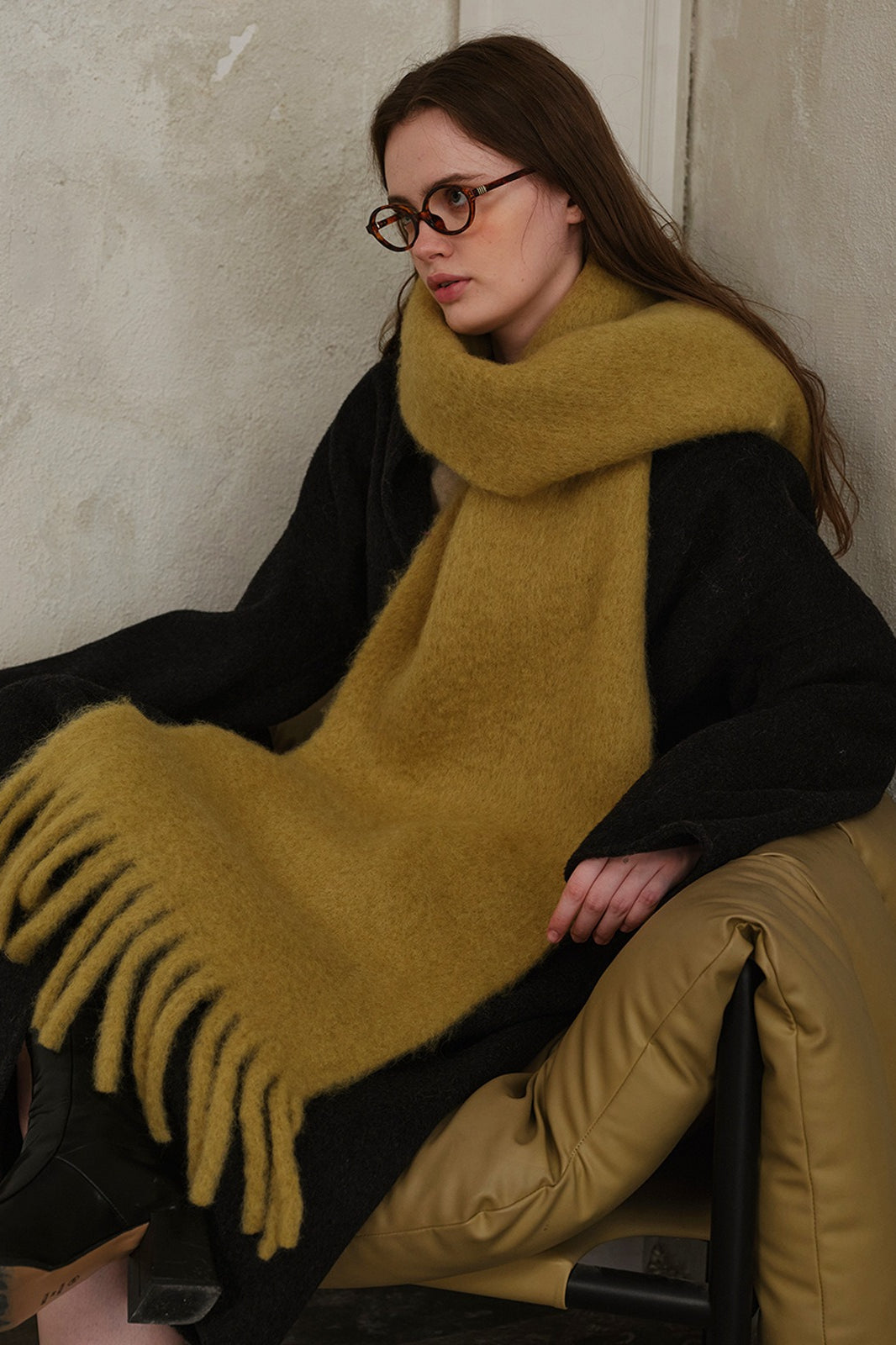 Wool Blend Fringed Scarf