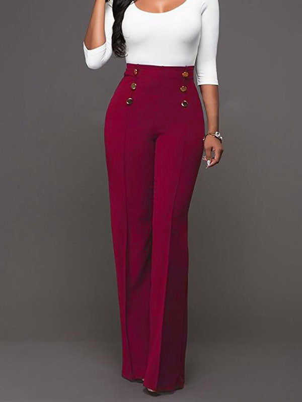 White Women Pants High Waisted Straight Leg Long Pants