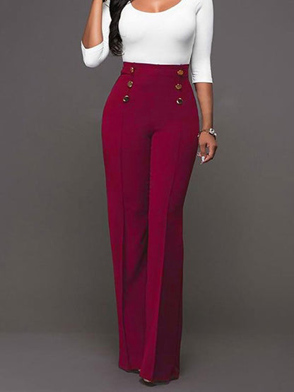 White Women Pants High Waisted Straight Leg Long Pants