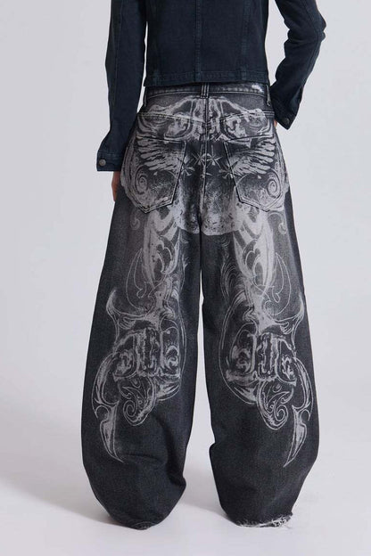 Vintage Printed Ripped Washed Baggy Streetwear Jeans