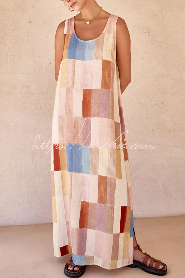 Geometric Print Wide Strap Slit Casual Resort Maxi Dress