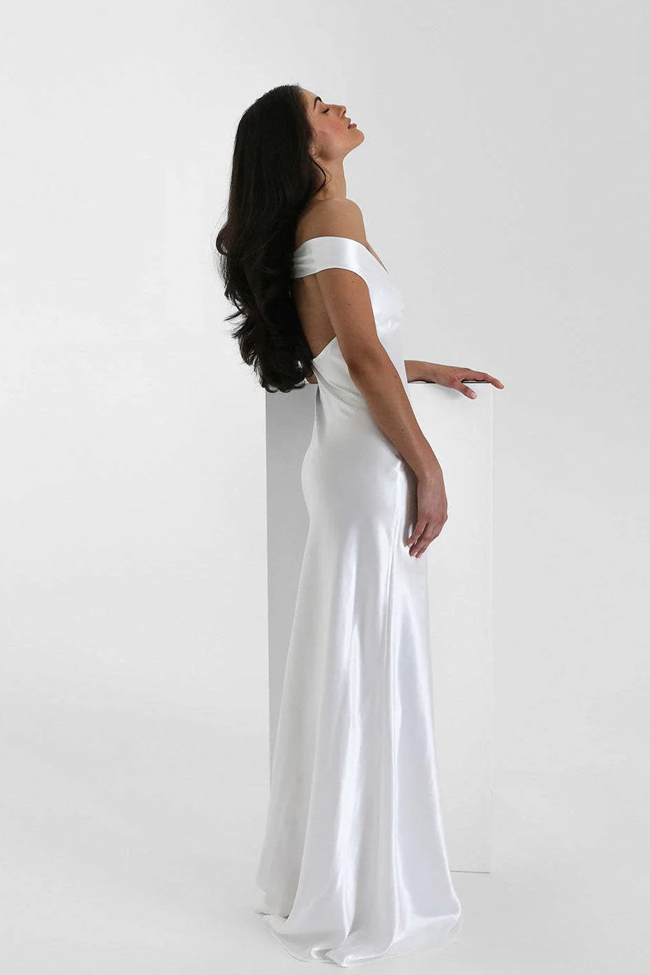 | Satin Mermaid Off Shoulder Maxi Dress
