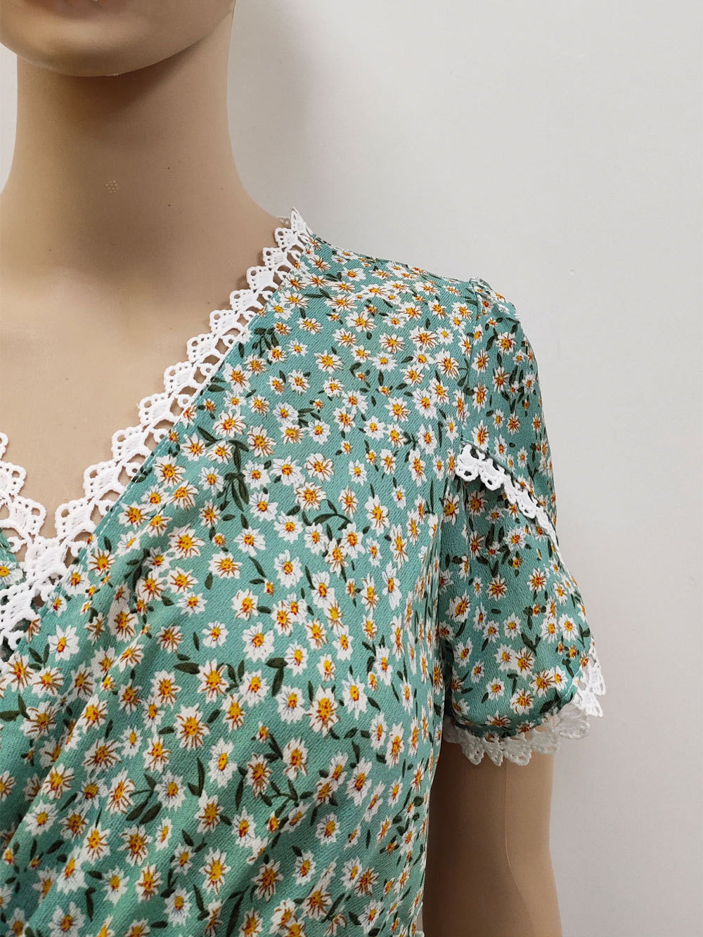 Printed Layered Casual V-Neck Short Sleeves Midi Dress