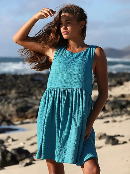 Summer Dress Sleeveless Oversized Textured Casual Resort Mini Dresses