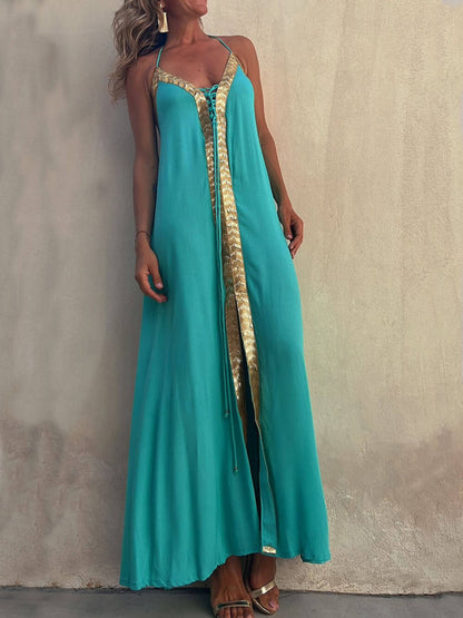Isla - Turquoise Halter Maxi Dress