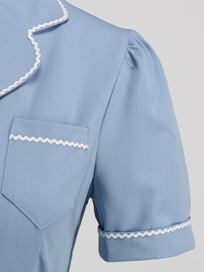 Dress Buttons Ring Detail Short Sleeves Retro Midi Dress