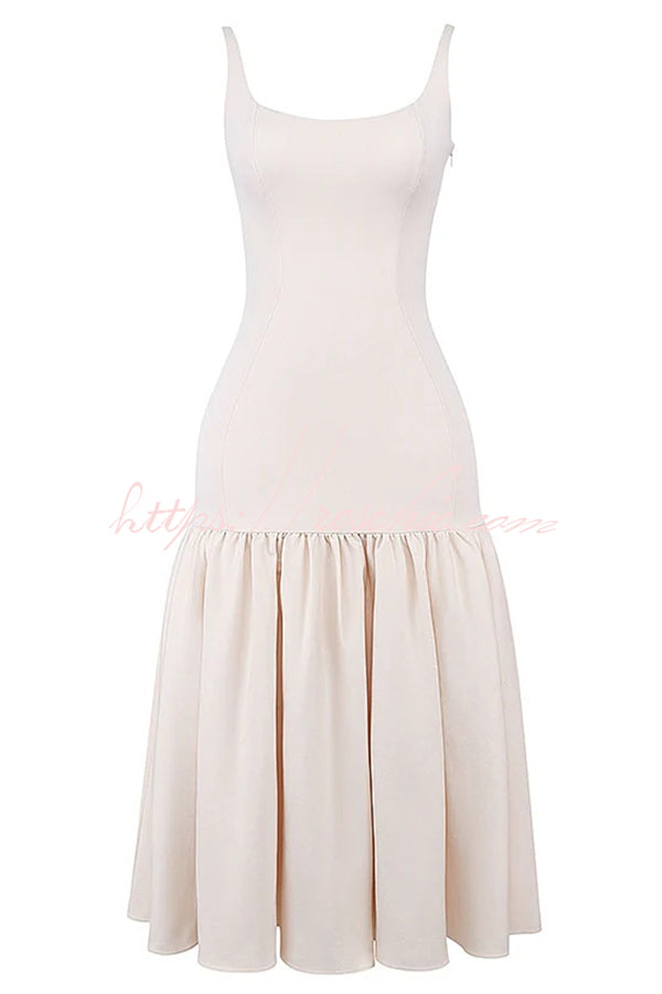 Graceful Silhouette Square Neck Wide Strap Drop Waist Midi Dress