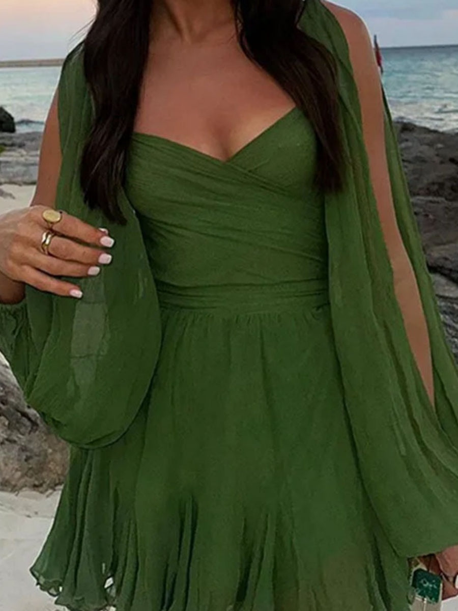 Off-shoulder Square Collar Big Swing Ruffle Leopard Print Mini&Short Dresses
