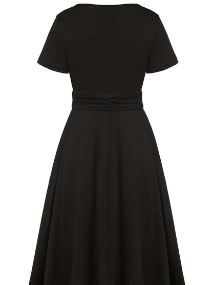 Grace Asymmetrical Knitting Large Skirt V-neck Midi Dresses