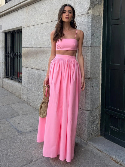 Pure Cotton Strapless Bra Jacket High-waisted Long Skirt Vacation Package 2-piece Sets
