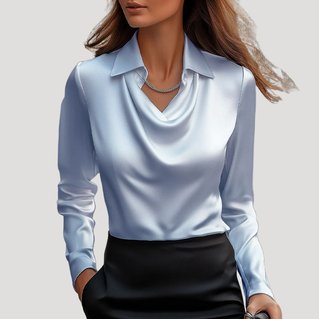 | Satin Cowl Neck Long Sleeve Blouse