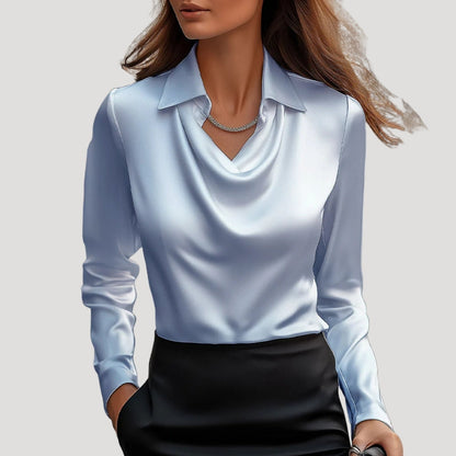 | Satin Cowl Neck Long Sleeve Blouse
