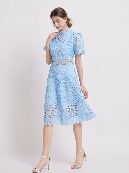 Lace Waist-cinching Hollow-out Midi Dress