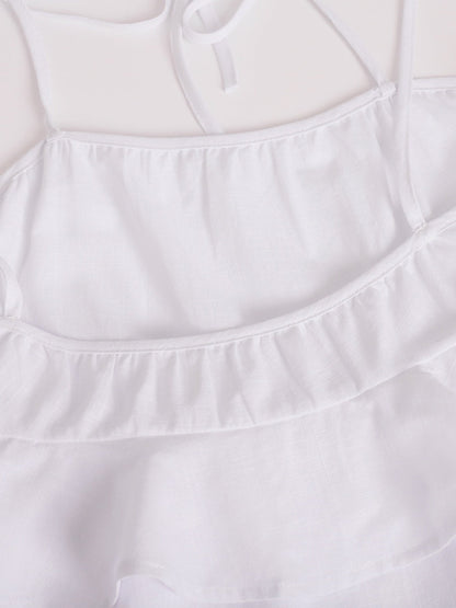 Pure Cotton Cake Skirt Backless Camisoles Beach Cover-up Mini&Short Dresses