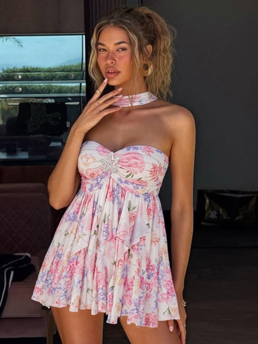Halter Neck, Backless, Irregular Hem Mini&Short Dresses