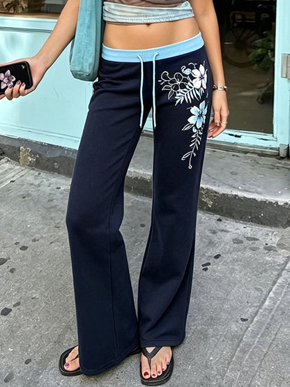 Contrast Drawstr Flare Leg Pants