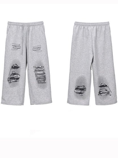 Street Offset Ripped Pattern Sweatpants