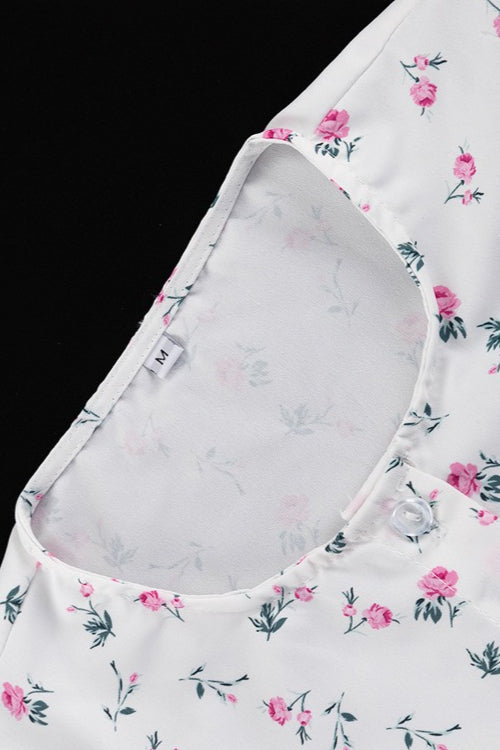 Floral Print Puff Shoulder Ruffle Cuff Blouse and Tiered Ruffle Mini Skirt Set