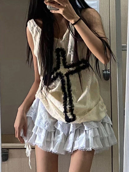Tattered Cross Embellished Loose Cami Top