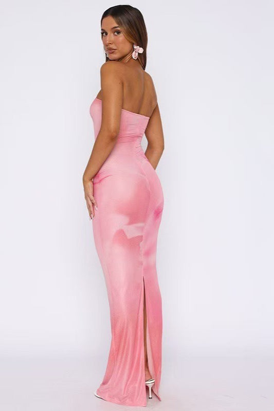 Strapless Oversized Floral Print Bodycon Floor Length Maxi Dress