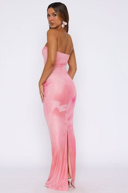 Strapless Oversized Floral Print Bodycon Floor Length Maxi Dress