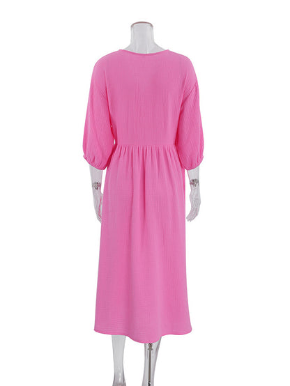 Wrap Dress V-Neck Half Sleeves Belted Casual Summer Midi Dresses