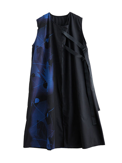 Loose Sleeveless Printed Round-Neck Midi Dresses