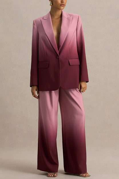 Enya Ombre Print Single Button Long Sleeve Lapel Loose Blazer