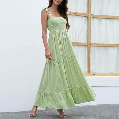 Sleeveless Sling Large Swing Maxi Dress in Black Green Orange