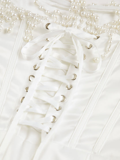 Pearl Decor Strapless Midi Dress