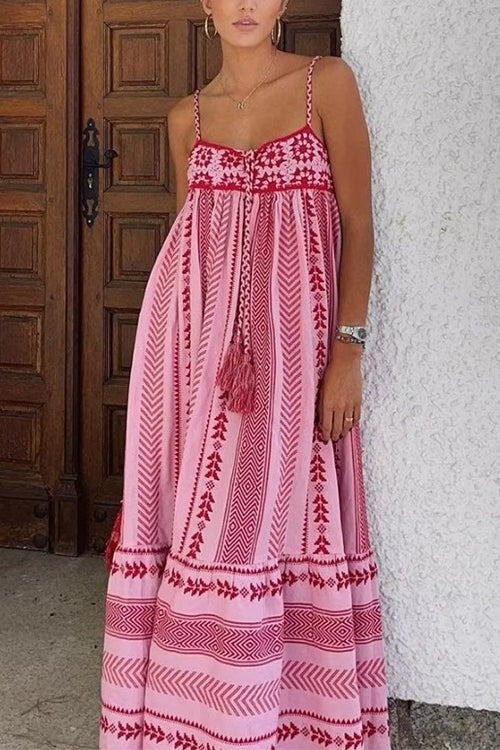 Margovil Crochet Top Printed Flowy Ruffle Maxi Cami Dress