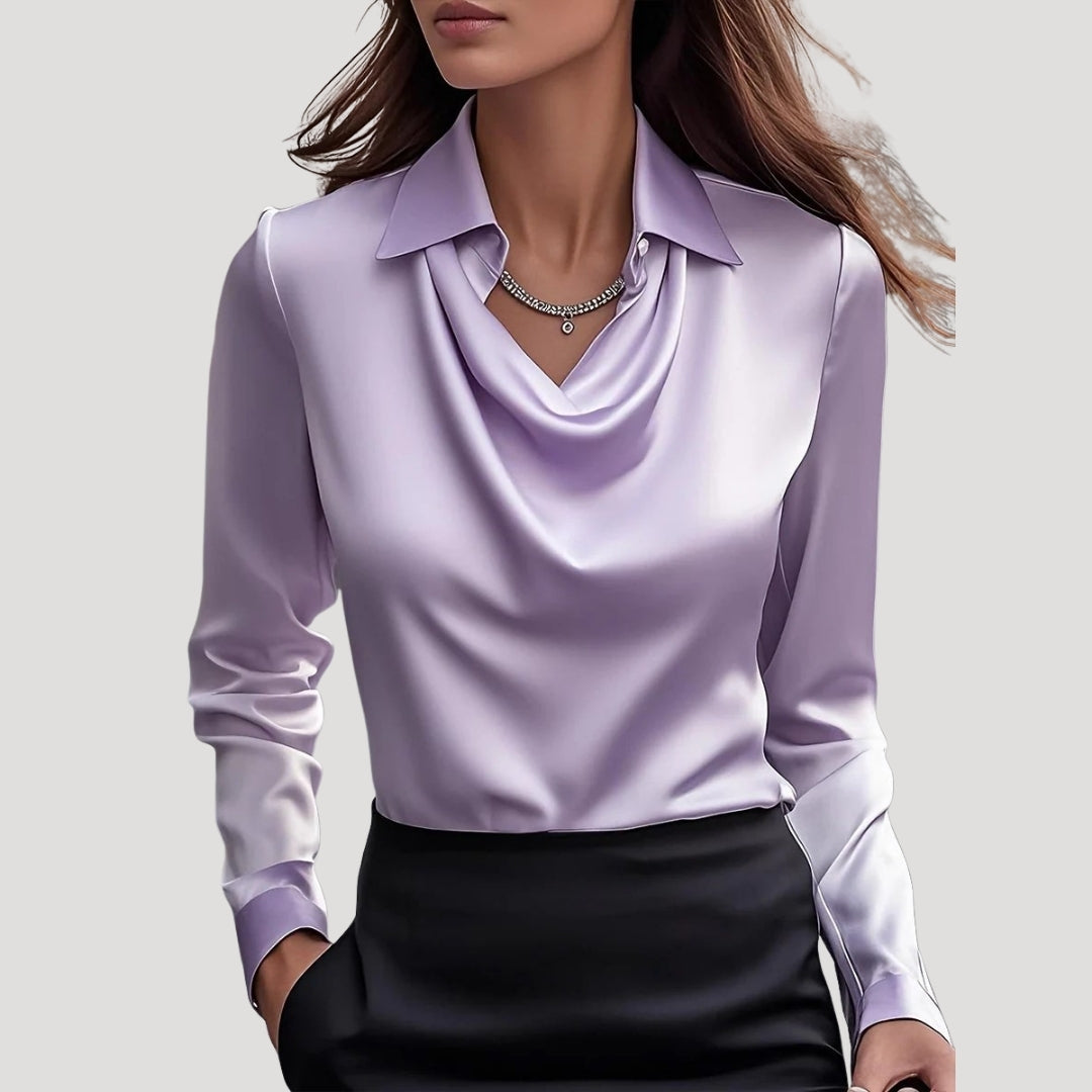 | Satin Cowl Neck Long Sleeve Blouse