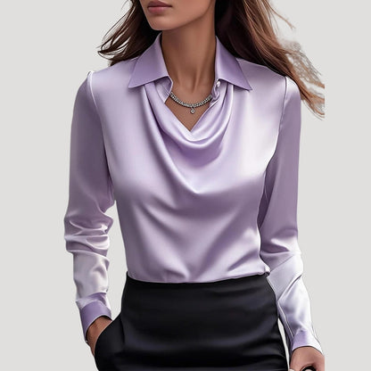 | Satin Cowl Neck Long Sleeve Blouse