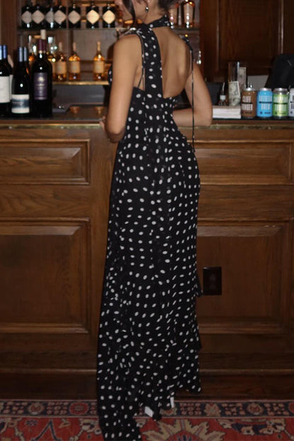 Margovil Ruffle Hem Polka Dot Maxi Cami Dress