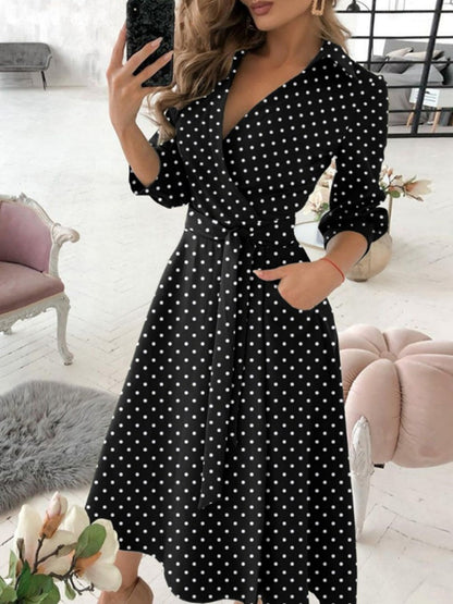 Lace Up Shirts Irregular Printed Maxi Dresses