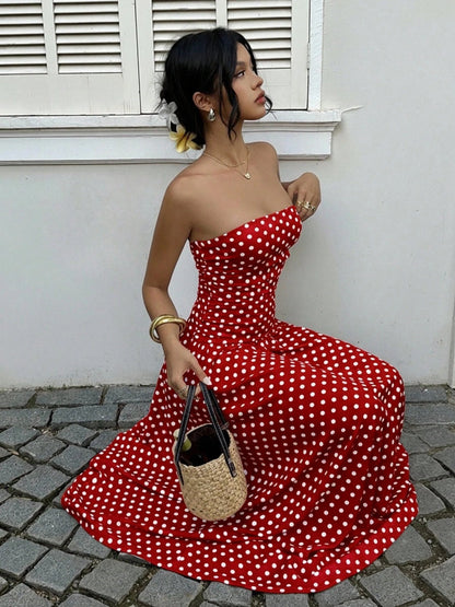 Off-shoulder Polka Dots A Grace Maxi Dresses