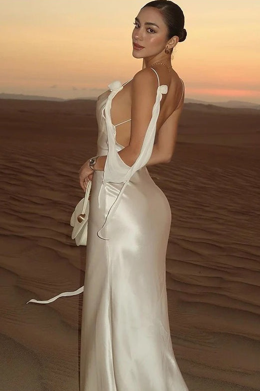 | Satin Floral Backless Maxi Dress
