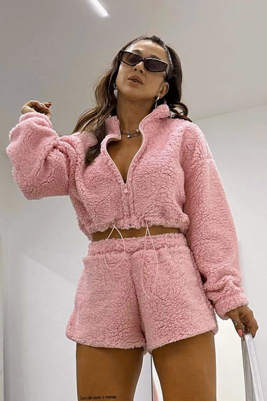| Fleece Lined Cropped Two Piece Set