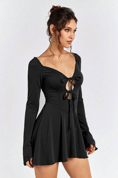 Ruffle Trim Corset Lace Up Cut Out Mini Dress
